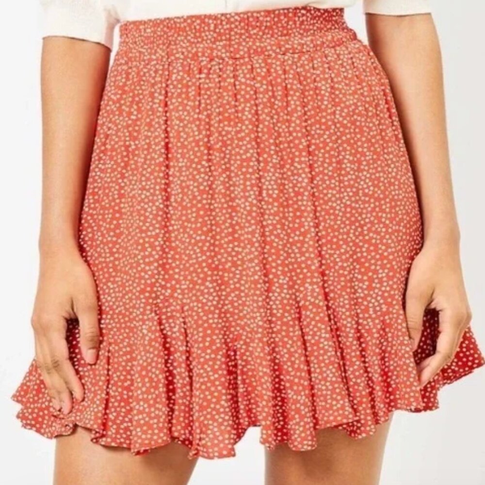 LOFT Flounce Red and White Polka Dot Mini Skirt